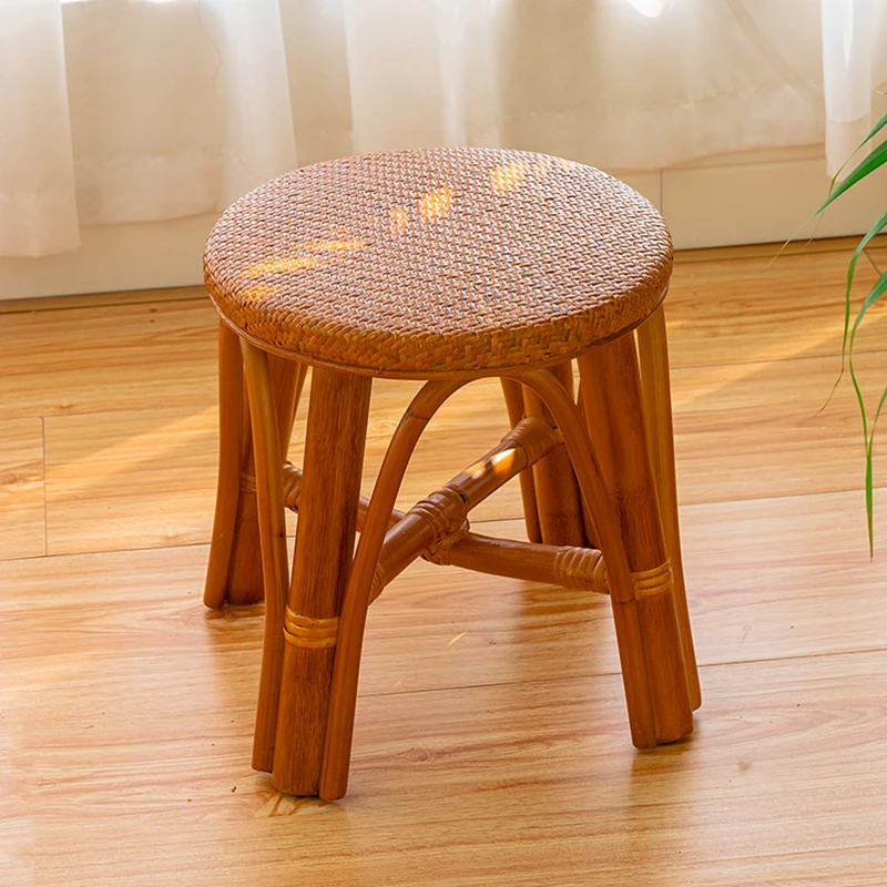 

Hand Woven Natural Rattan Stool Porch Shoe Changing Stool Footrest Mushroom Stools Mobile Seat Small Rattan Chair Home Furniture