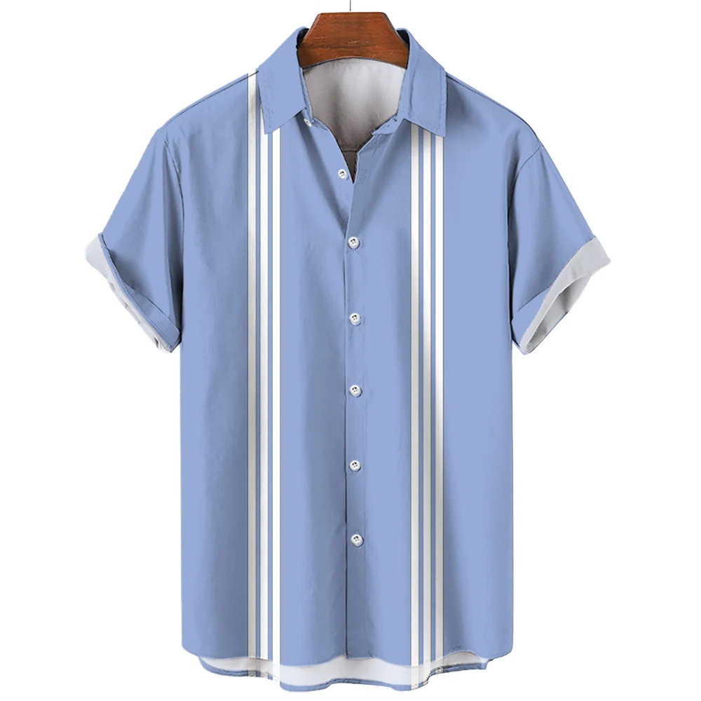 Fashion Men Striped Button Shirt Summer Oversized Short Sleeve Business Casual Streetwear Male