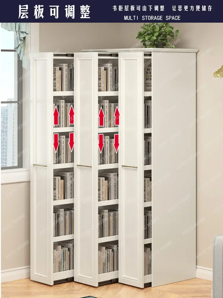 Solid wood side pull-out cabinet small living room bookcase