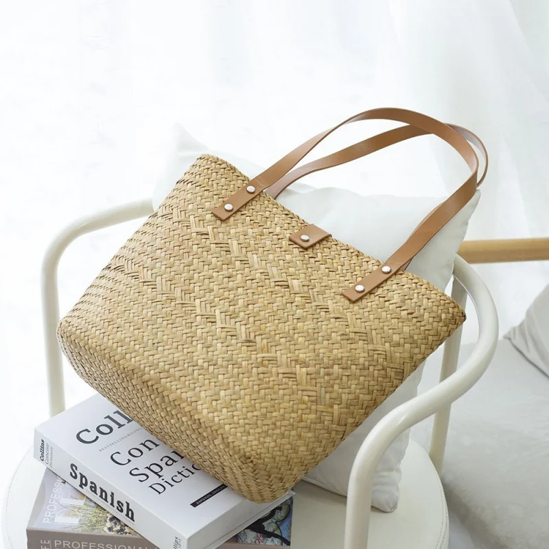 Bolsa de tecido moda simples bolsa de ombro estilo mori bolsa tecida à mão casual versátil bolsa de praia de grande capacidade