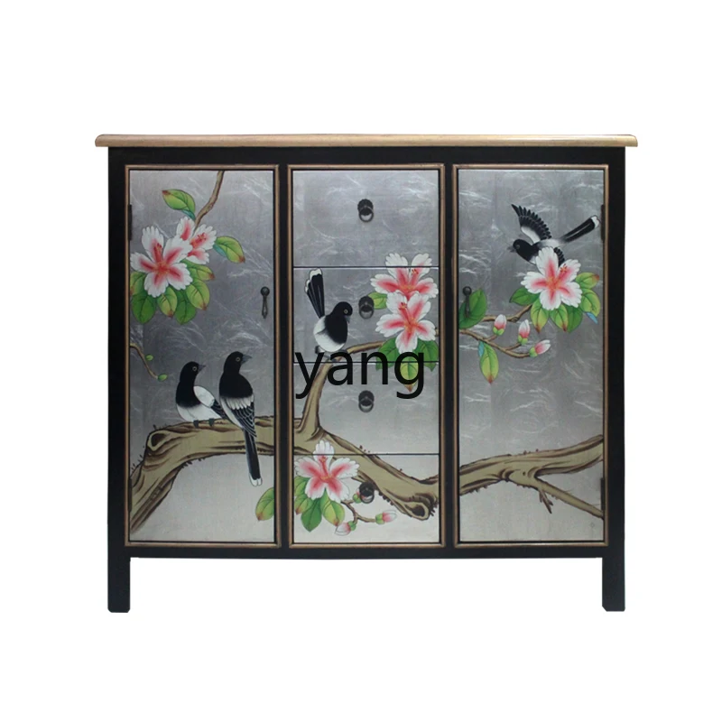 

CX New Chinese Modern Solid Wood Silver Foil Painted Living Room Lobby Room Partition Decorative Locker