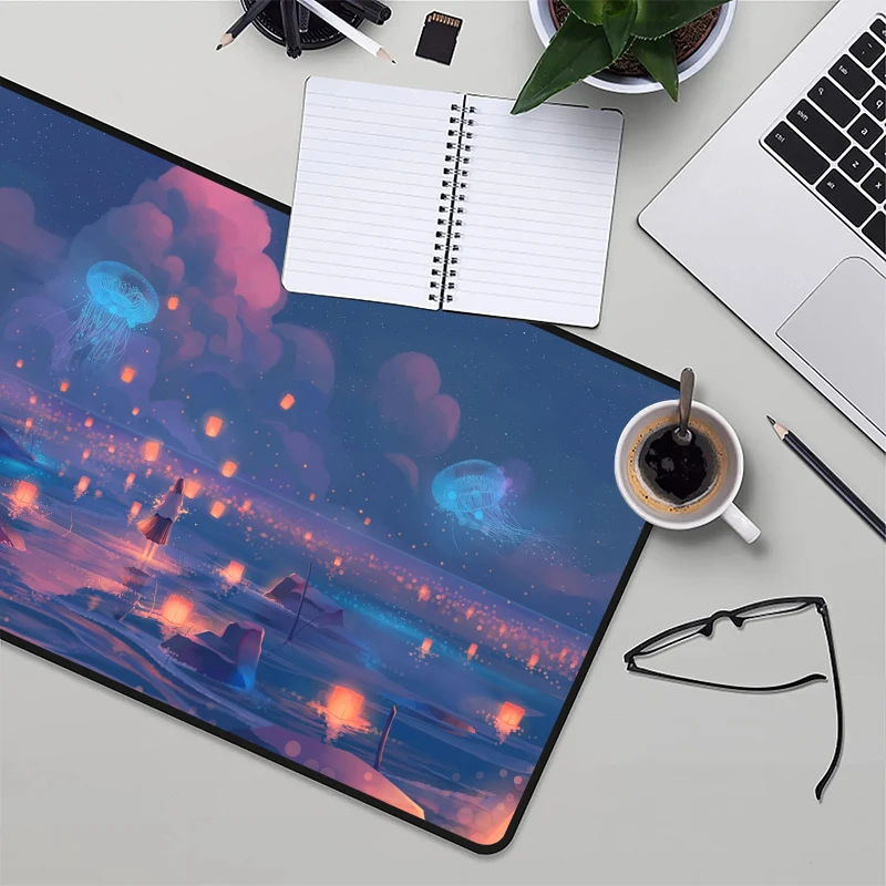 Girl Kongming Lantern Mouse Pad Kawaii Desk Accessories Office Supplies Gamer Jellyfish Keyboard Mat Deskmat Xxl Mousepad Kawai