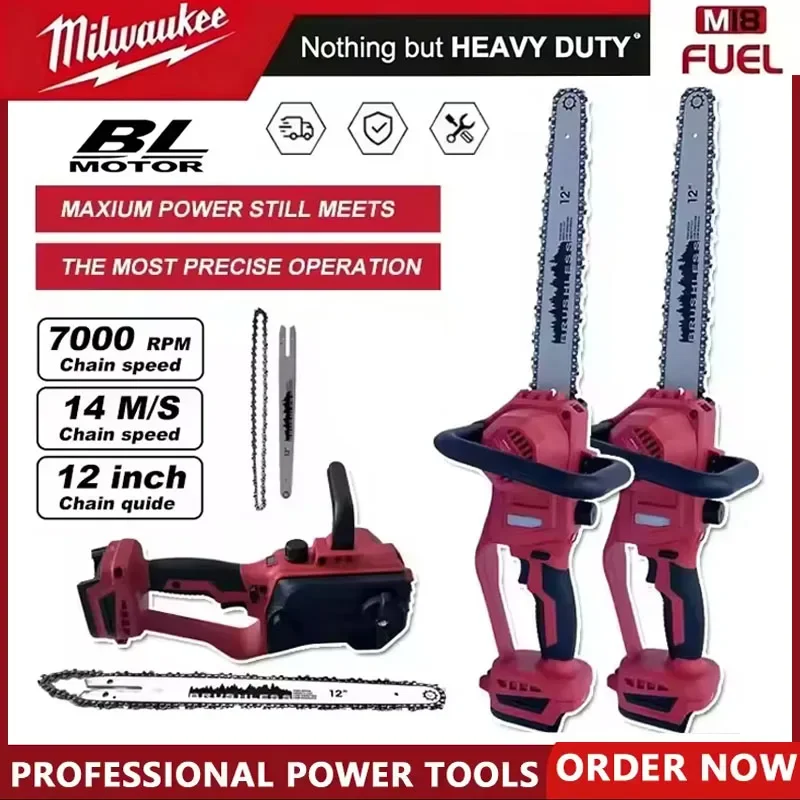 

Аккумуляторная цепная пила Milwaukee 18В, 12 дюймов, бесщеточная, с автоматической смазкой, высокомощная, для резки дерева, электроинструмент