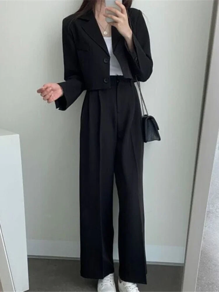 Zestaw spodni damskich Casual Short Blazer Two Piece Sets Girl Outfits New Pure Color Office Wear Fashion Pantsuit Spring Autumn 2024