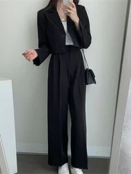 Pants Set Womens Casual Short Blazer Two Piece Sets Girl Outifits New Pure Color Office Wear Fashion Pantsuit Spring Autumn 2024