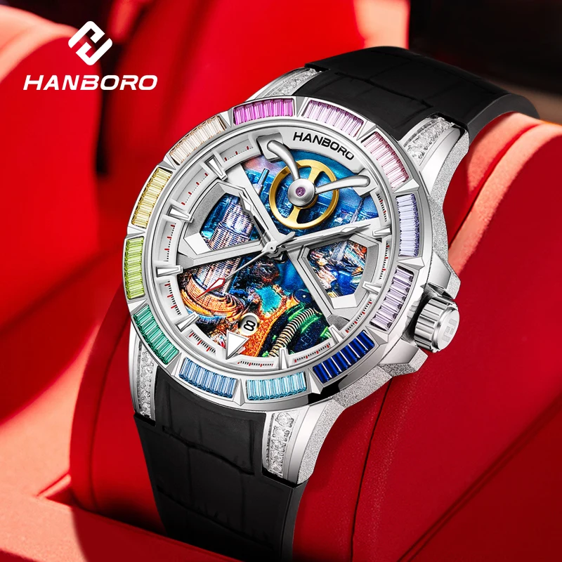 

HANBORO Dubai Collection Dubai Characteristic Personalized Dial Frosted Crafted Diamonds Luxury Men's Automatic Mechanical Watch