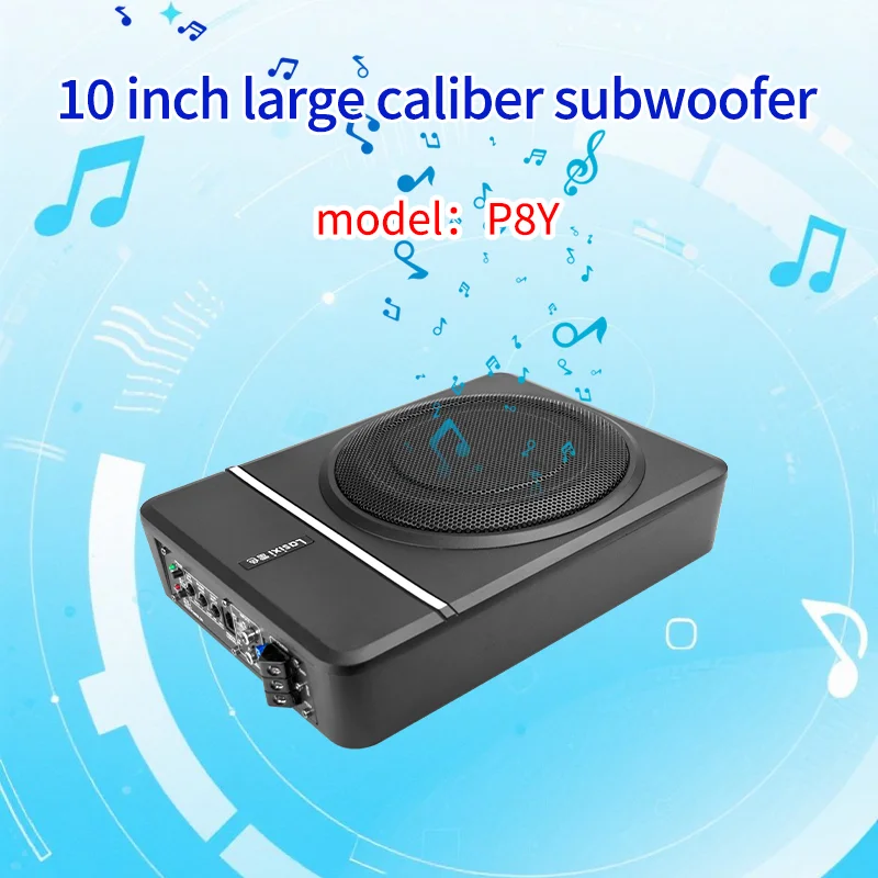 P8Y 12V 8-inch Under Seat Active Car Subwoofer with 160W Amplifier, Aluminum Housing for Superior Bass & Installation Cables