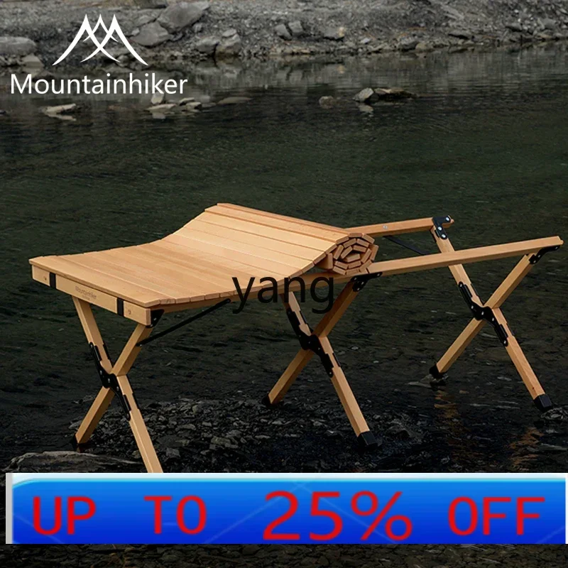 LTT outdoor folding camping picnic solid wood portable beech barbecue table