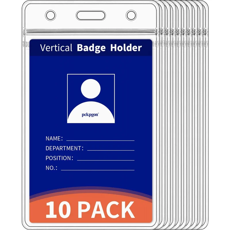 Vertical ID Badge Holders,, Clear Plastic Work Card Sleeve, Name Tag Holder Cover with Waterproof Resealable Zip Type