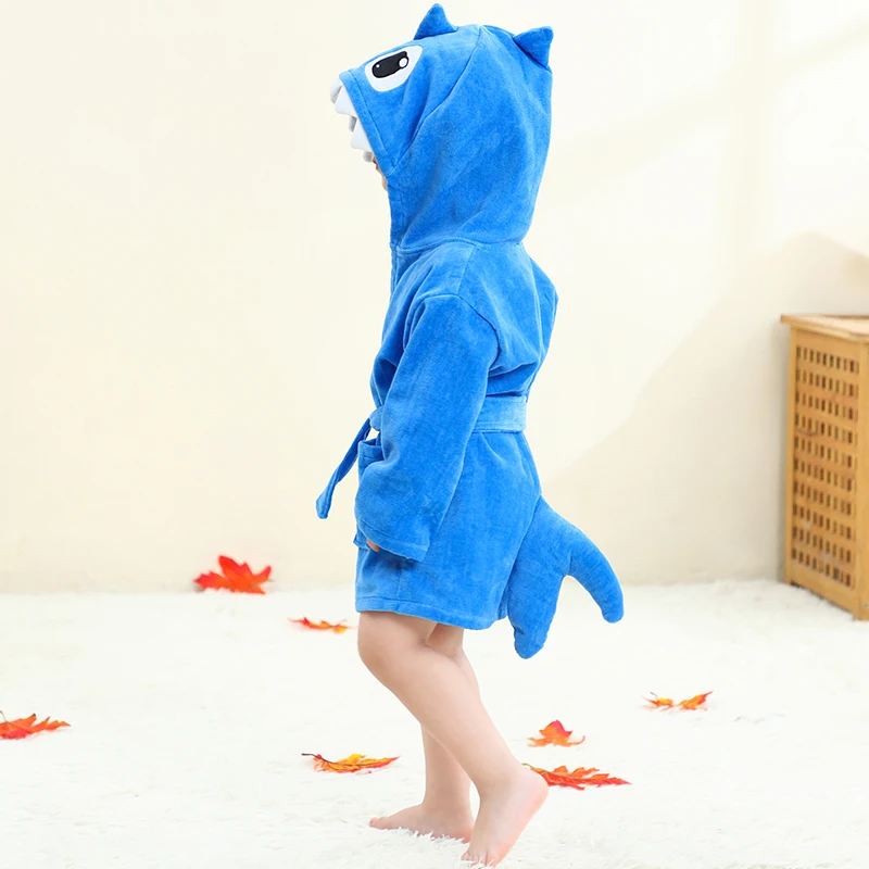 MICHLEY Shark Dinosaur Hooded Baby Bathrobe Cotton Soft Infant Bath Towel Robe Pajamas For Kids Boy Girl Children 1-5T view 4