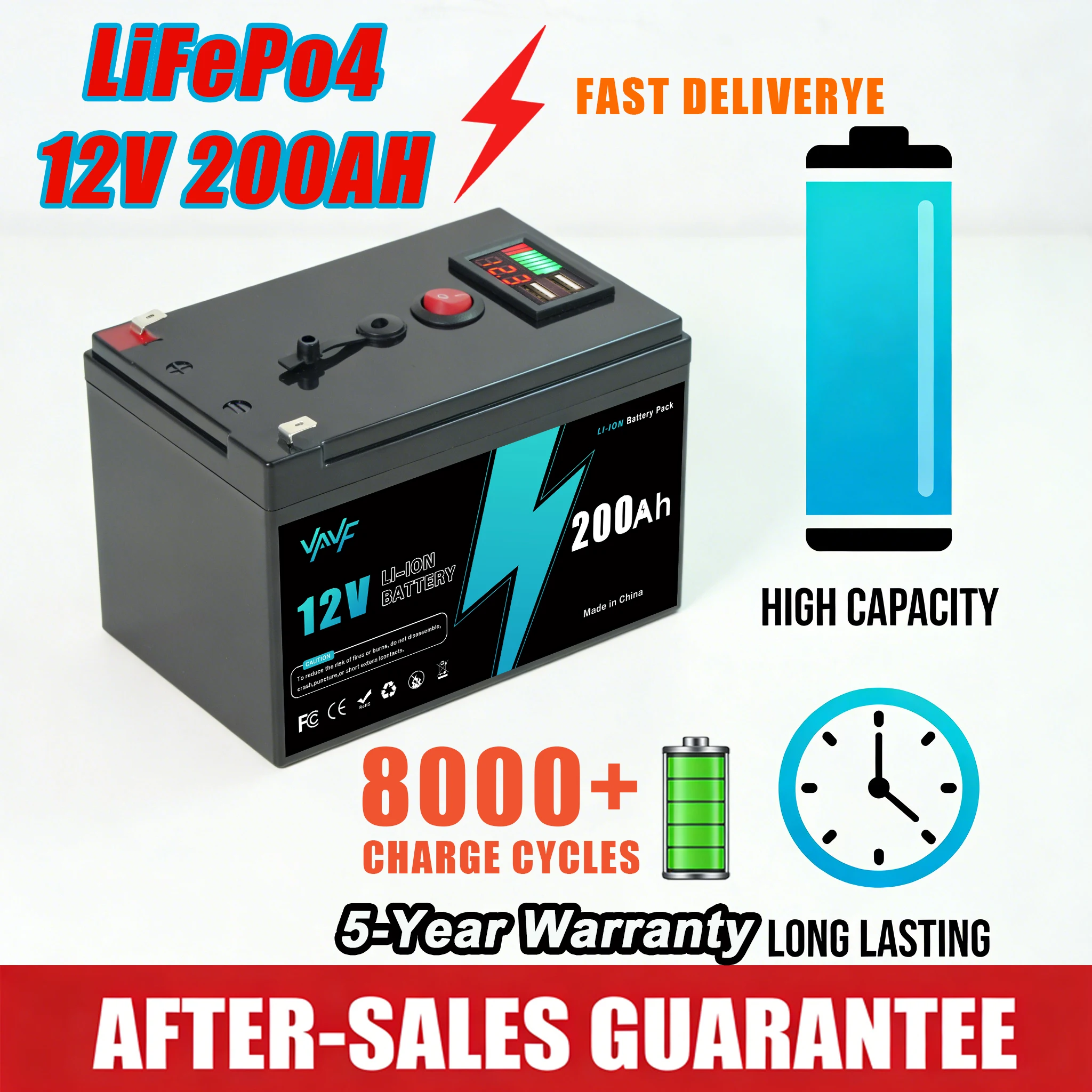 

200AH12v Rechargeable Battery Lithium Iron Phosphate Battery with BMS for UPSReliable RV,Off-Grid,Marine & Solar Applications