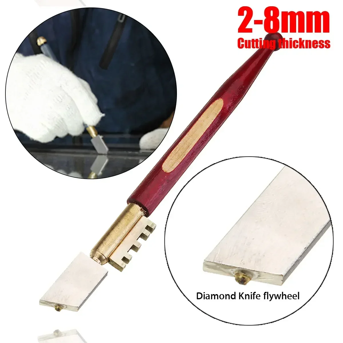 

1pcs Portable Glass Cutter Self-Lubricating Carbide Wheel Blade Diamond Tip Glass Cutter Knife Wooden Handle Tool