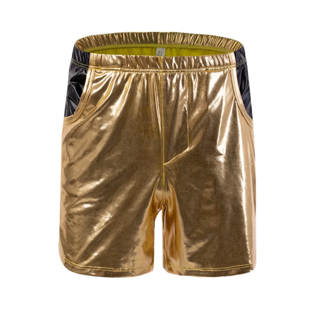 Mens Gold Shiny Tight Leather Tank Tops Boxer Briefs Shorts Clubwear Set Suit Nightclub Stage Party Jackets Costume Streetwear