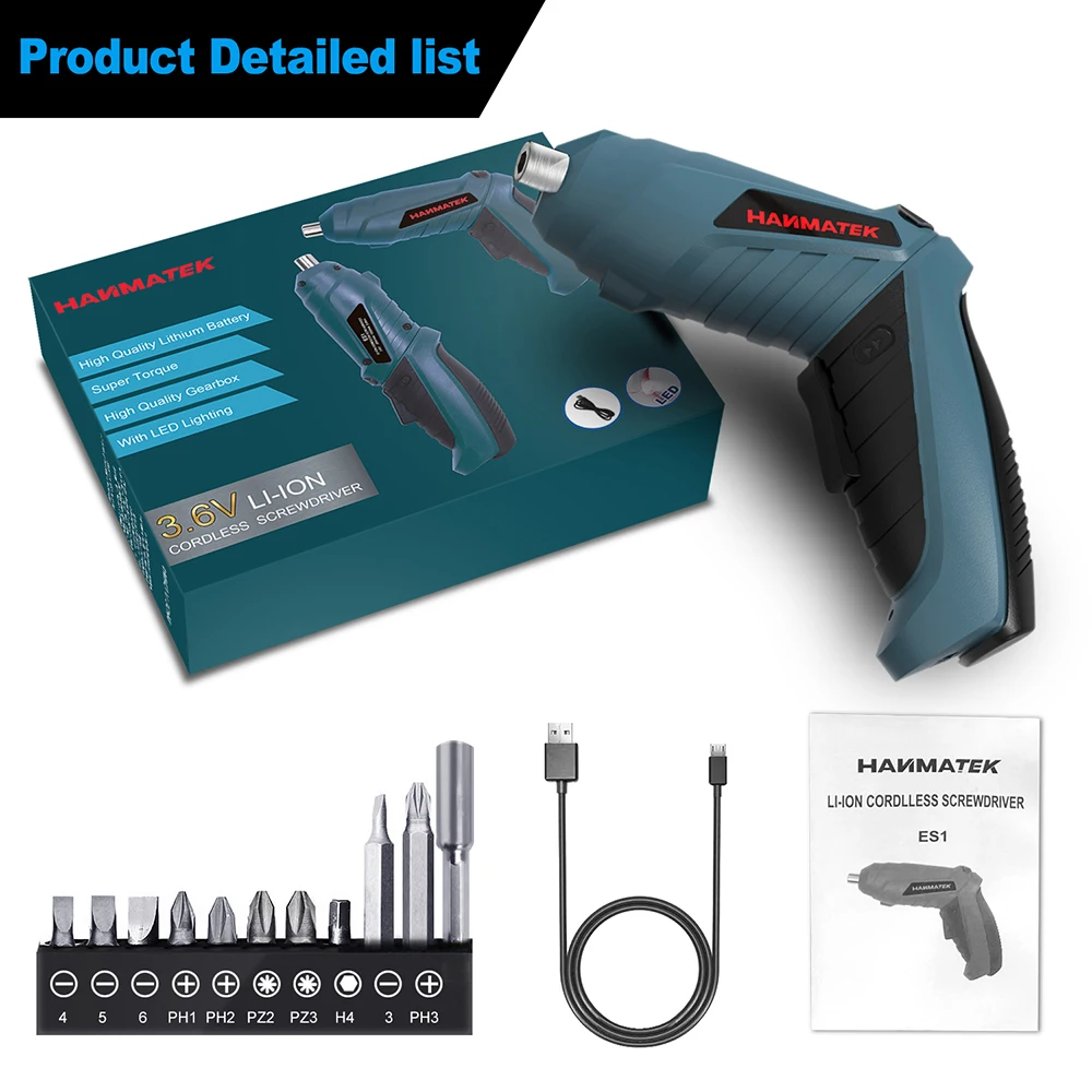 Hanmatek Electric Screwdriver Rechargeable Set LED Lighting Mini Wireless Cordless Screwdriver Battery Screwdriver Kit DrillTool