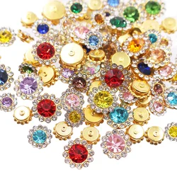 30Pcs-100pcs Sunflower Lace Claw Sew On Rhinestones Gold Base Shiny Crystals Strass Trim Sewing Rhinestones Garment Glass Beads