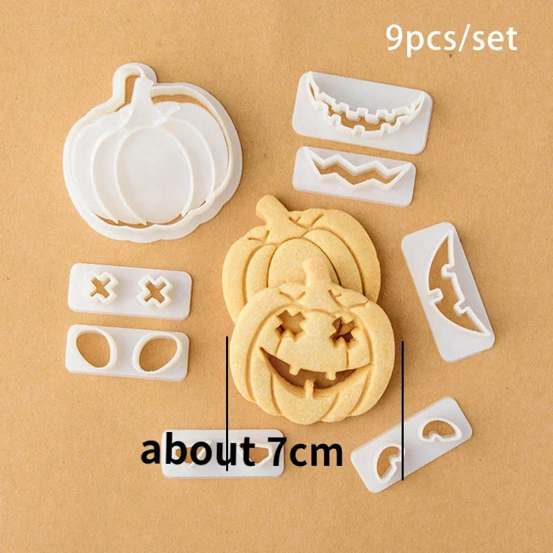 9pcs/set Halloween Pumpkin Head Biscuit Mold Funny Pumpkin Expression Cookie Cutter Set Fondant Sugar Craft Mold Cake Decoration