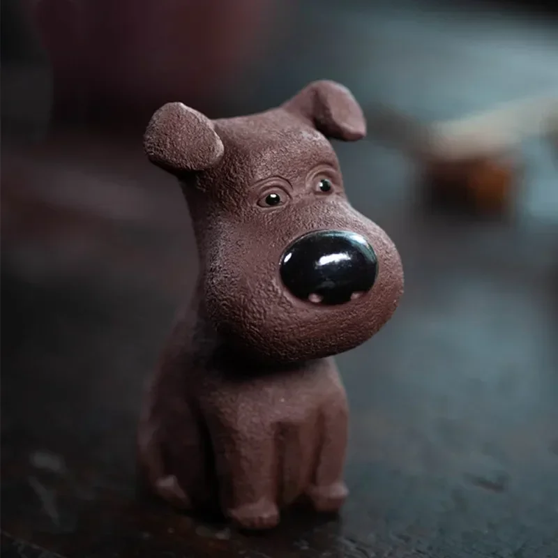 Yixing Handmade Purple Clay Tea Pet Lucky Dog Statue Ornaments Sculpture Tea Figurine Desktop Crafts Home Tea Set Decoration