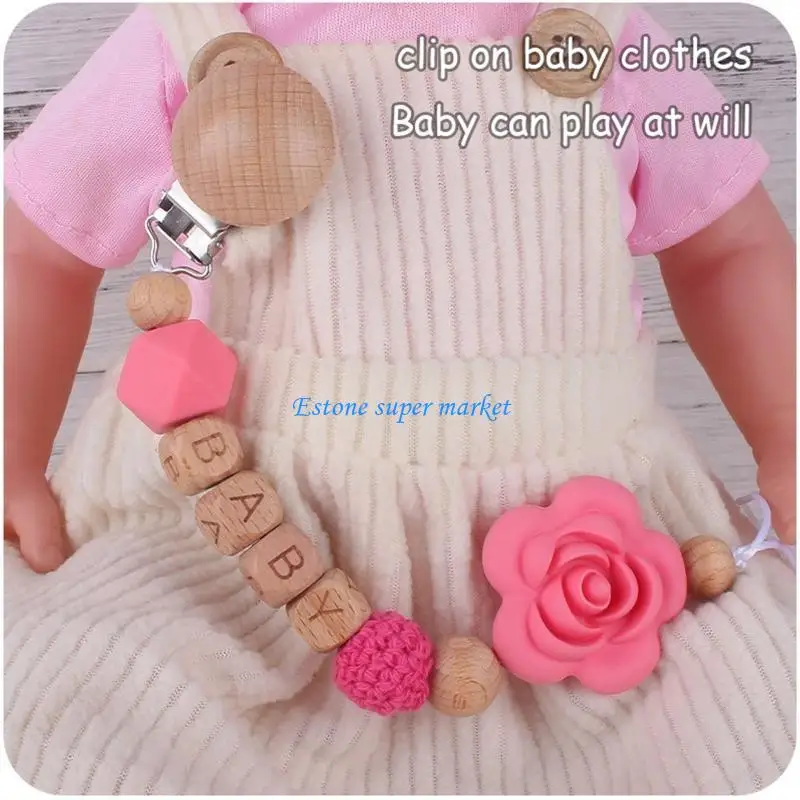 090B Bead Baby Boy Girls Holder Soother Pacifier Clip Silicone Rose Teething Toy
