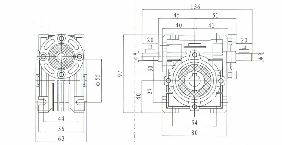 5: 1-100:1 Worm Gear Reducer NRV075-VS Double Input Shaft 24mm Output Hole 28mm 90 Degree Worm Gearbox Speed Reducer RV75