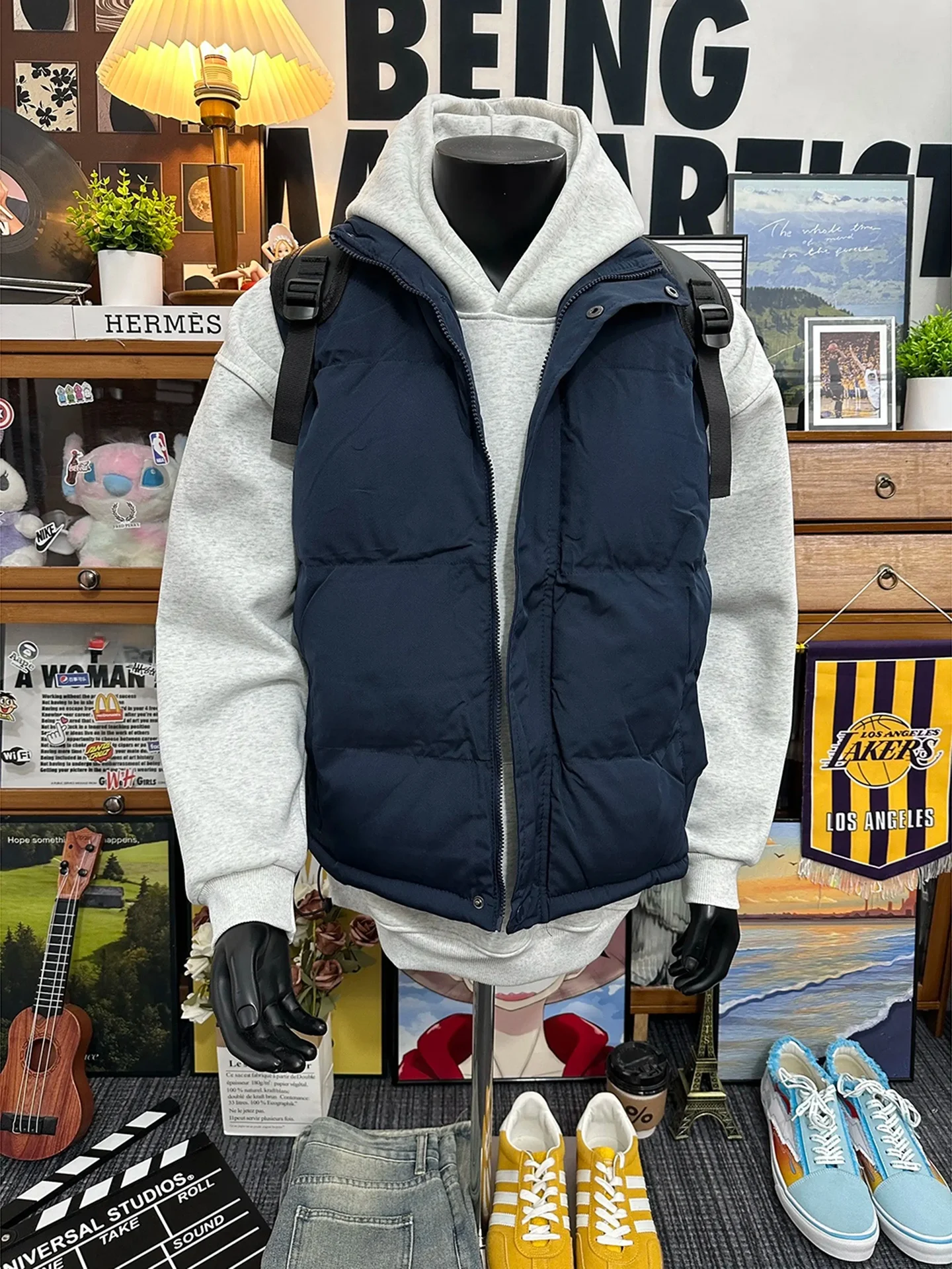 

Thiened Warmth Korean Sle Men's Vest Jaet Qing Blue Cotton down Jaet for Autumn Winter Wear Alone Polyester Fiber