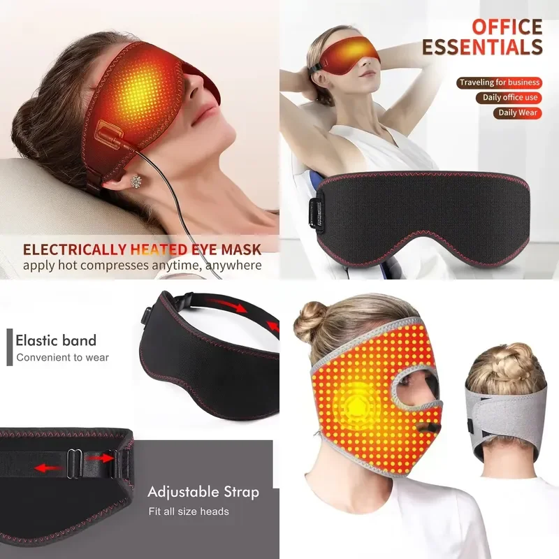 For Heated Eye Mask 3 Level Temperature Control USB Rechargeable Warm Compress Pad for Dry Eyes Dark Circles Relief Sleep Aid