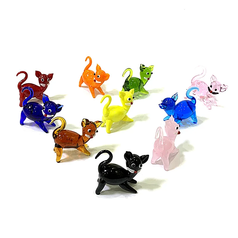Miniature Glass Cat Figurine Cute Animal Statue Ornament Home Table Living Room Decor Collection Festival New Year Gift for Kids