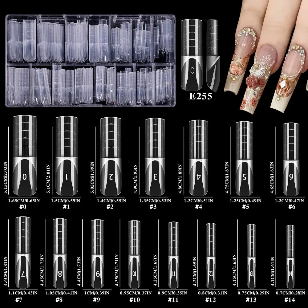 150Pcs Transparent False Nail 15 Sizes Quick Building Artificial Nails Tips Smart French Line Full Cover Nail Forms