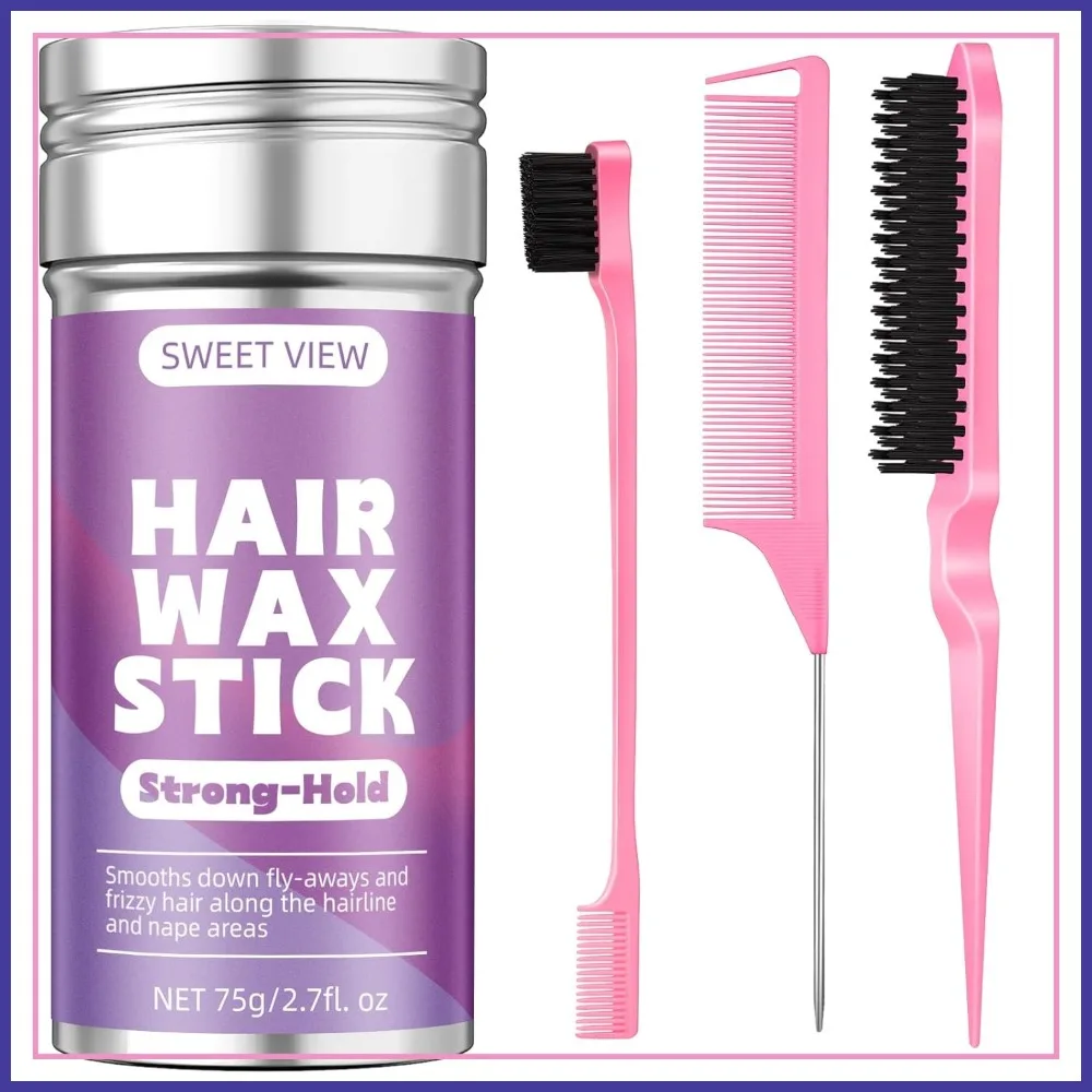 Hair Wax Stick & Brush for Flyaways, Frizz Control, Sleek Ponytails and Buns - Styling Accessories