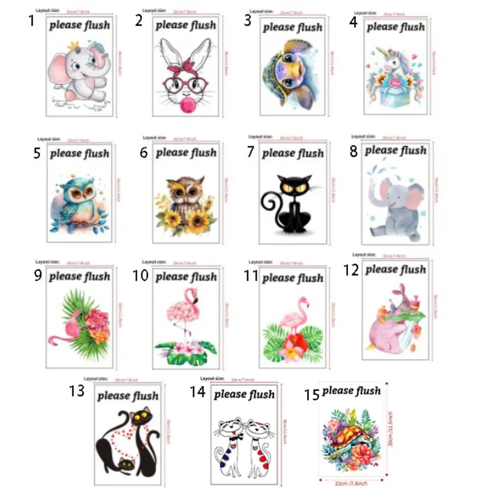Cartoon PVC Sea Animal Toilet Sticker Washable Removable Toilet Sign Sticker Please Flush Cute Bathroom Decals Bathroom