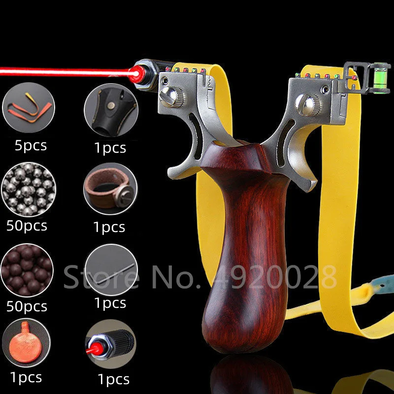 Wooden Handle 304 Stainless Steel Slingshot Feels Very Comfortable Outdoor Hunting Sport With Fiber Optic Slingshot Catapult