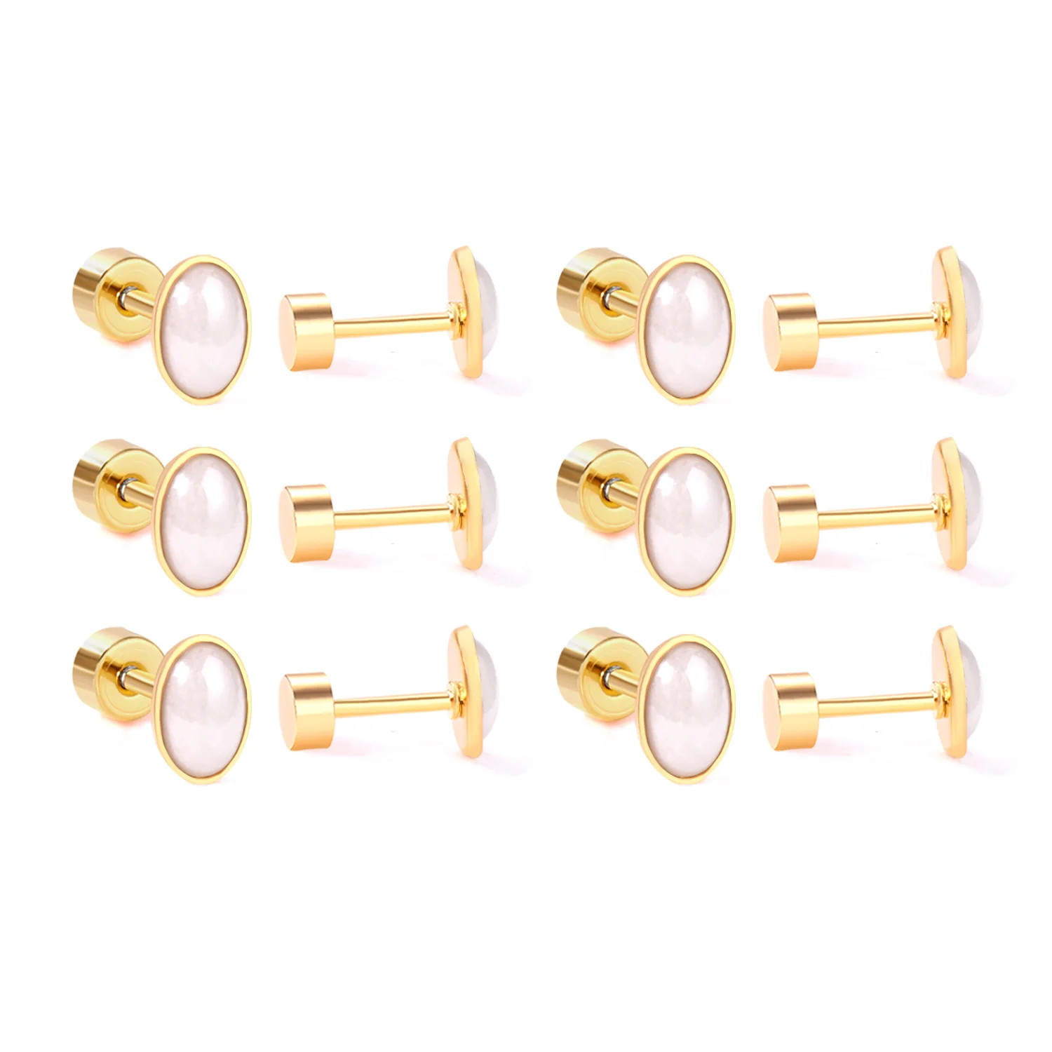 LUXUKISSKIDS 12pairs/Sale Studs Earrings For Woman White Oval Shell Pirecings Luxury Jewelry Wholesale Items Bulk Small Business