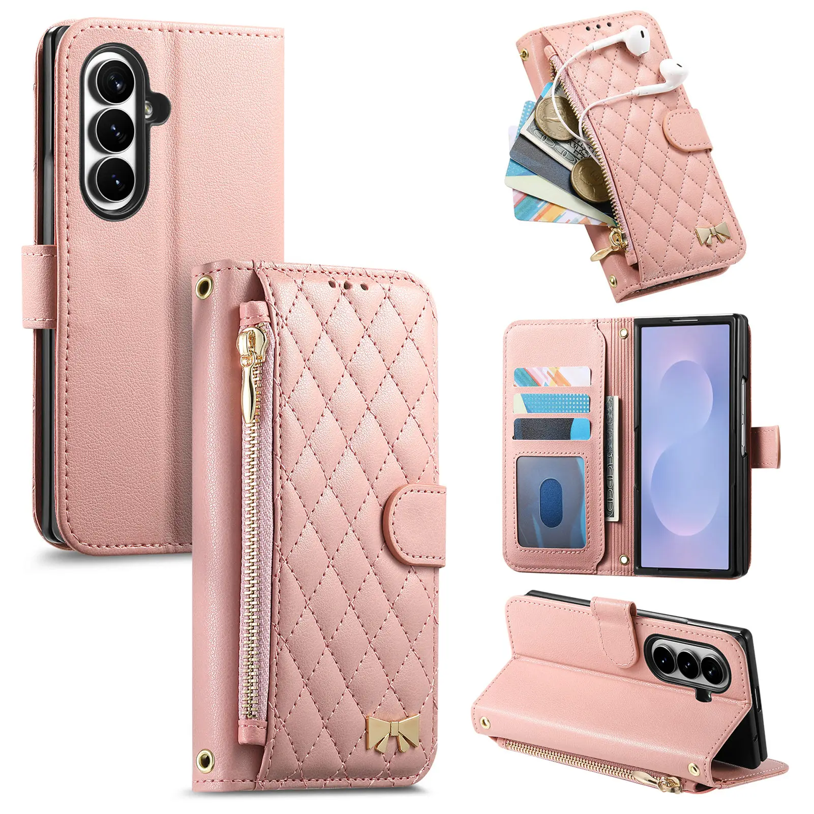 Zipper Flip Cards Solt Wallet Diamond Patterned Leather Case for Samsung Z Fold 8 Ultra Shockproof  Book Stand Slim Fit Cover