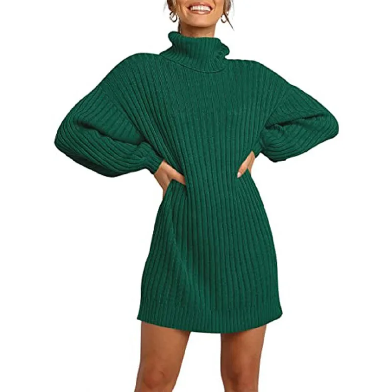 warm Turtleneck Sweater Dress Fall Winter Long Highneck Straight 2023 Women Oversize Sweater Dresses THICK Basic Knit Dresses
