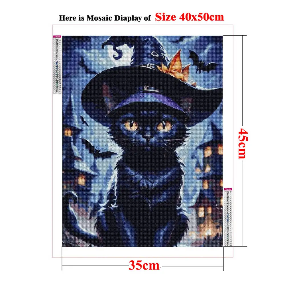 Diamond Painting By Numbers Black Cat Pumpkin,Halloween Gems Paint Kitten DIY Crafts,Semi-finished Painting, Home Decor