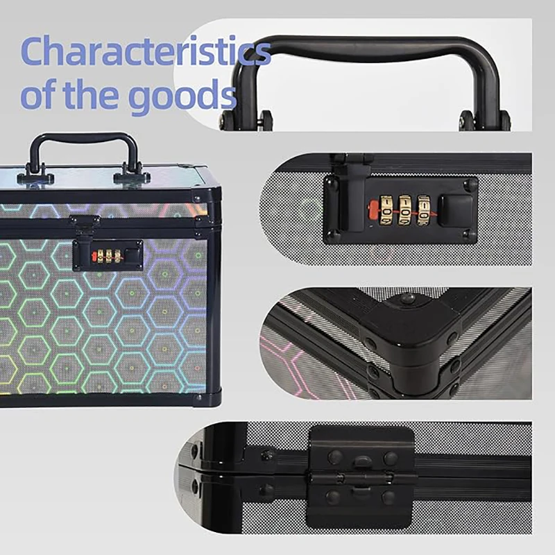 Custodia cosmetica portatile Organizzatore in lega di alluminio Gioielli giocattolo Medicina Gioco di carte Scatola di raccolta Custodia per auto 10x7.25x7.75"