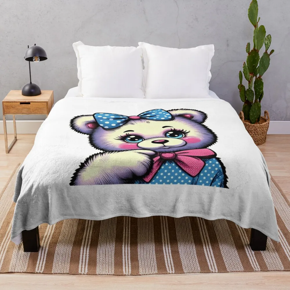 Pop Bear: The Colorful Expression of the Adorable Creature Throw Blanket Plush Retros Decorative Beds Extra Large Throw Blankets