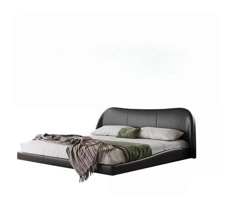 

Italian suspension bed minimalist black leather bed minimalist master bedroom wind letter