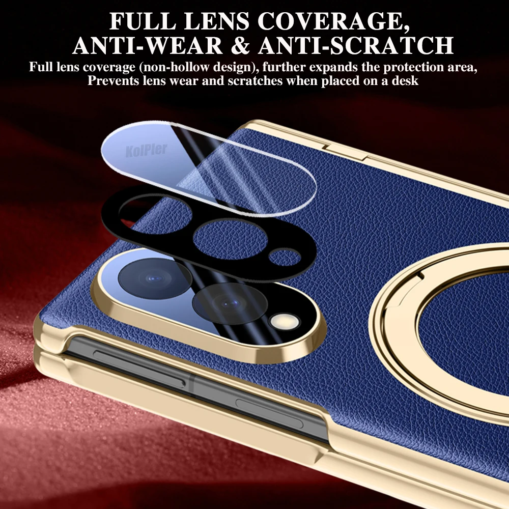 Luxury Ring Holder Leather Case For Samsung Z Fold 8 Magnetic Glass film Protection Anti-fingerprint Hard Plating Stand Cover