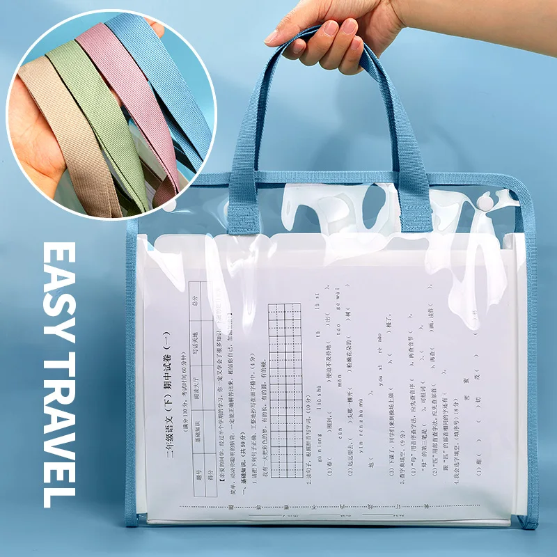 HUAJIE A4 투명 아코디언 파일 가방, 학생용 방수 스냅 폴더, 대용량 휴대용 문서 주최자