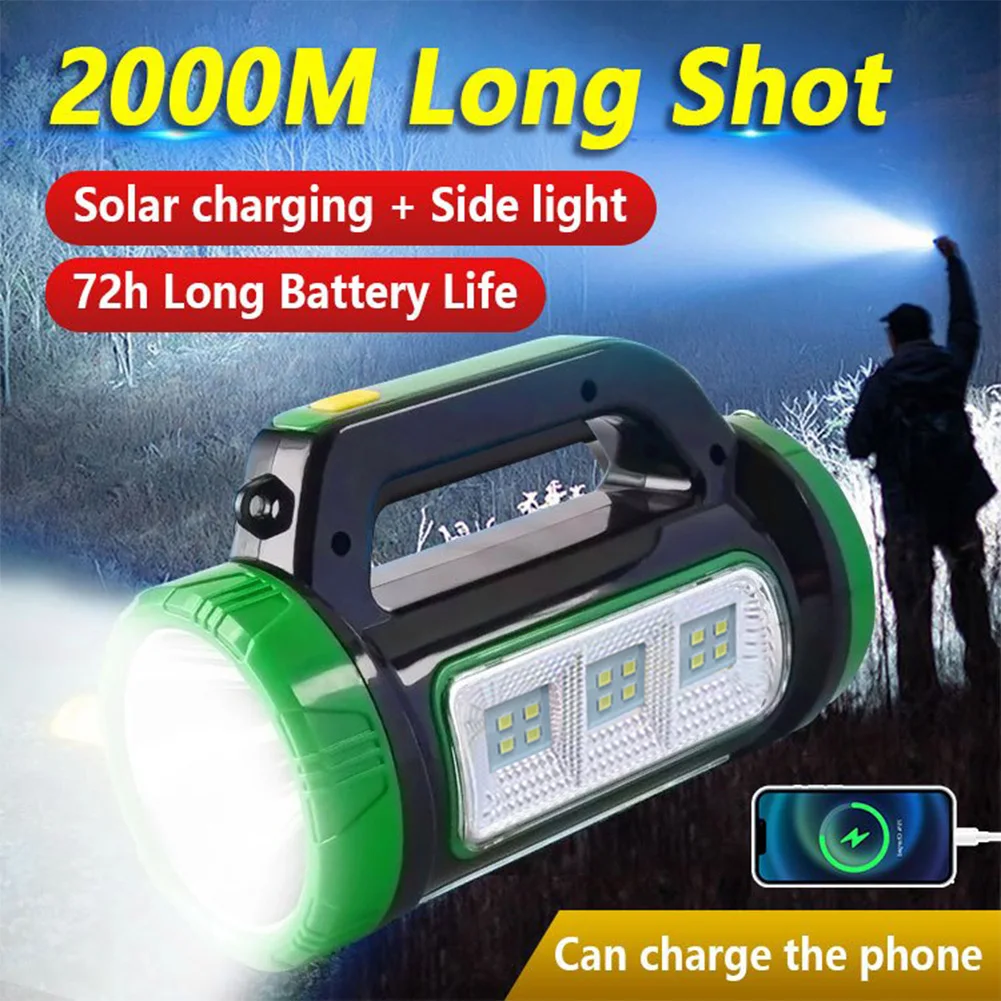 

Multi-functional Portable Flashlight Solar LED Flashlight USB Rechargeable 2 Modes Work Light Super Bright for Emergency Repair