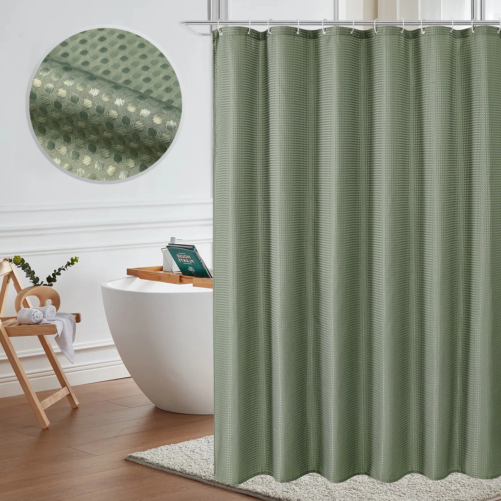 1PC Classic Waffle Shower Curtain with Plastic Hook - Modern Thickened Design, Waterproof - Chic bathroom décor