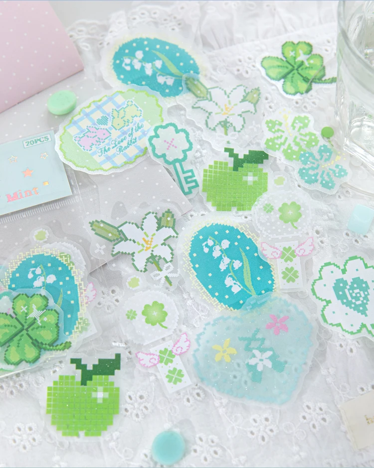 JIANQI 20 Stück Bean Shop Aufkleber-Set, dekorative Scrapbooking-Tagebuch-Album-Aufkleber, handgefertigte Junk-Journal-Zubehörteile – Detail 8