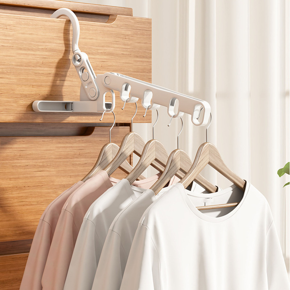  Foldable Clothes Hanger Space Saving Plastic Hanger with 5 Holes Travel Laundry Closet Organizer for Jacket Sweater Hanging Rack 