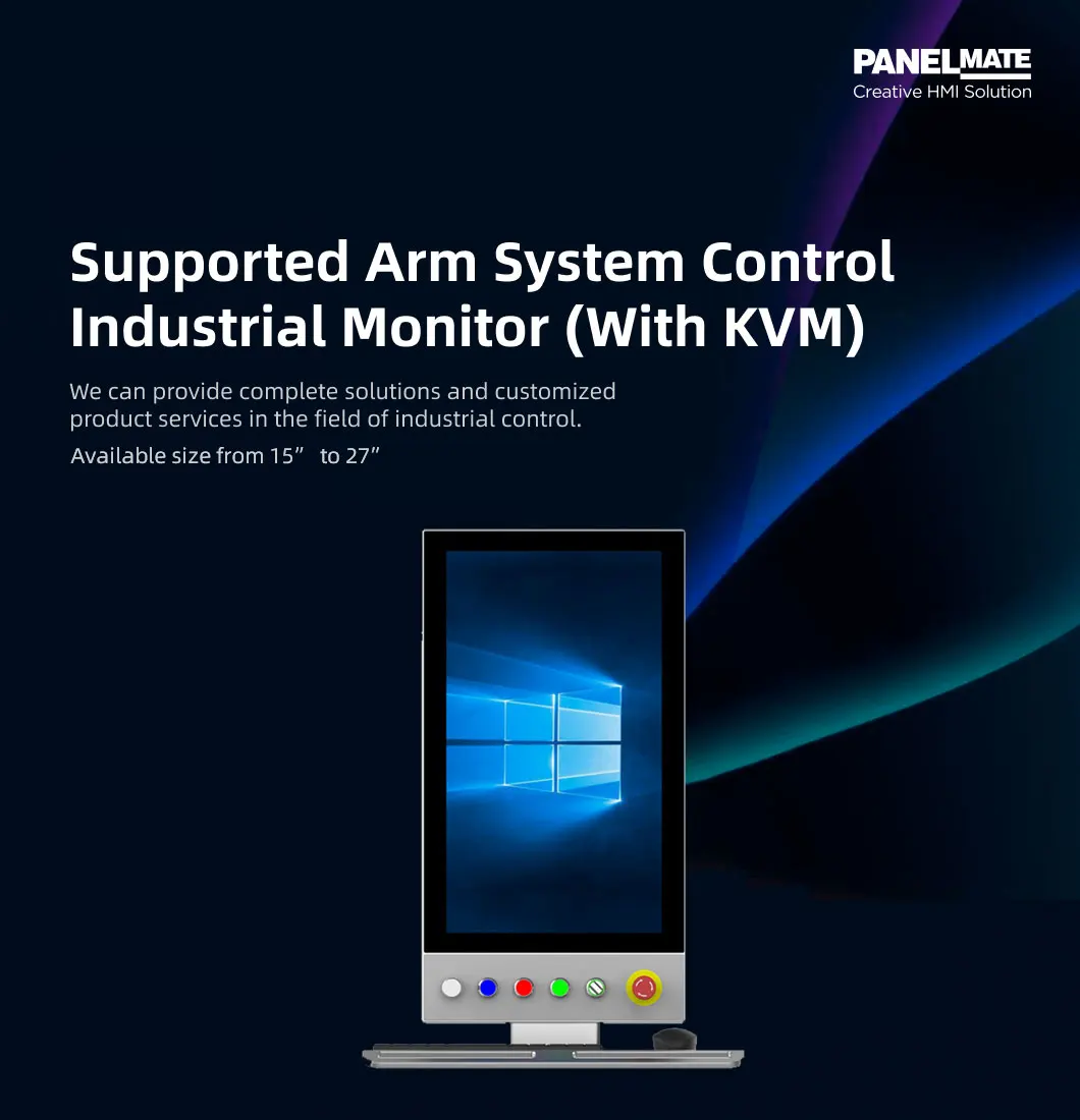 21.5inch Portrait Industrial IP65 Front Waterproof Support ARM System TouchScreen with KVM Extender Port Operation Panel Display