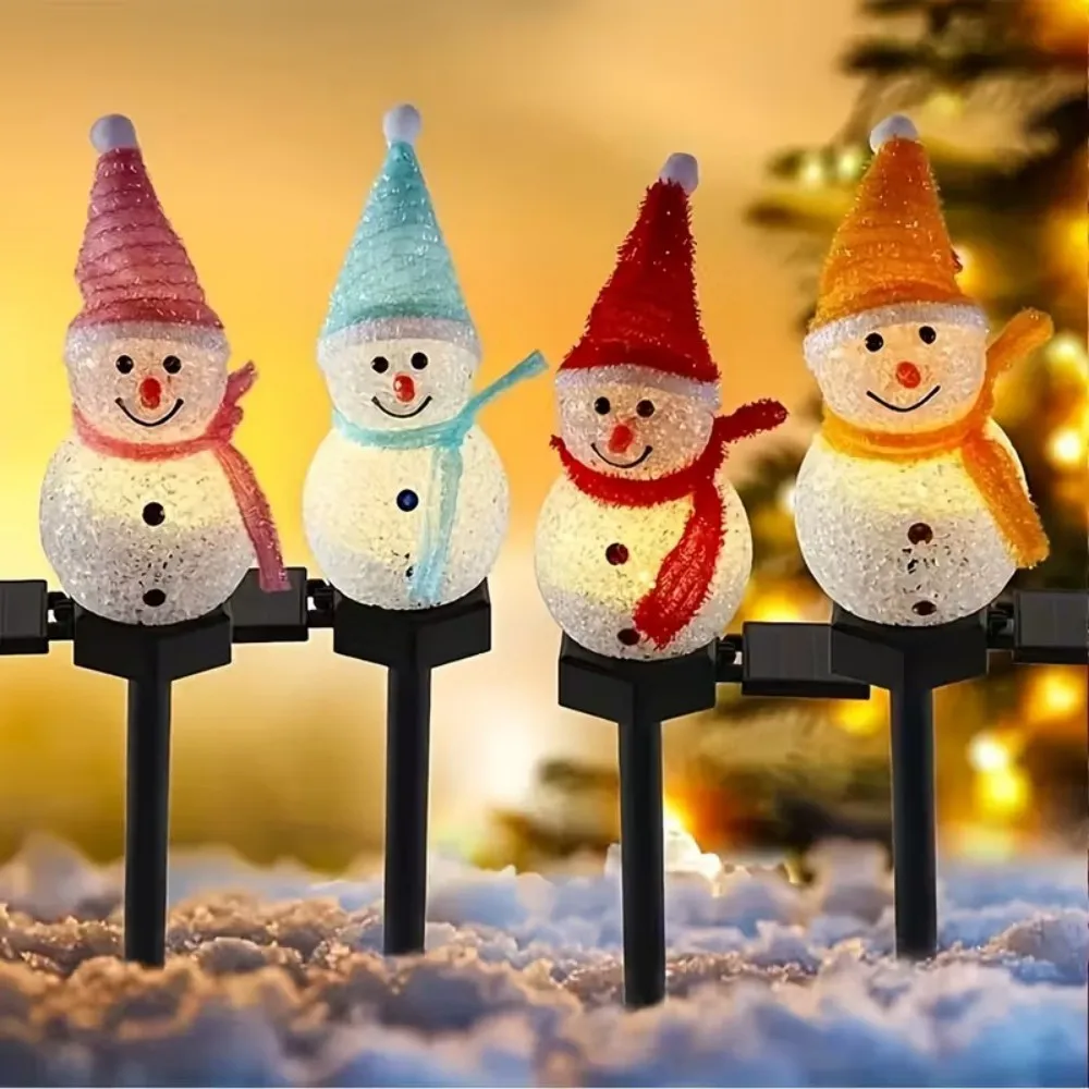 Solar Outdoor Waterproof LED Christmas Snowman Stake Lights, Garden Pathway Ground Lamp, Courtyard Lawn Holiday Party Decoration