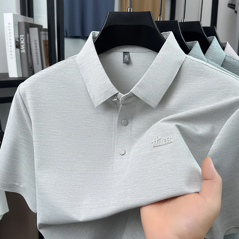 Summer Men's Cool and Breathable Short Sleeved Polo Shirt with A Collar, Middle-aged and Young Business Casual T-shirt Top