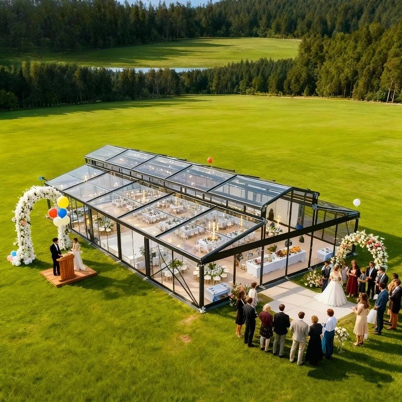 Outdoor Large Capacity PVC Black Aluminum Frame Orangery Atrium Marquee Tent Luxury Transparent Wedding Party Tent for Events