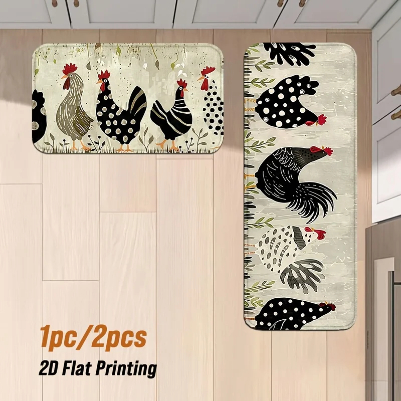 VIKAMA Cartoon Chicken Design Non-Slip Soft Kitchen Doormat Anti-Fatigue Floor Rug for Home Office Laundry Decor