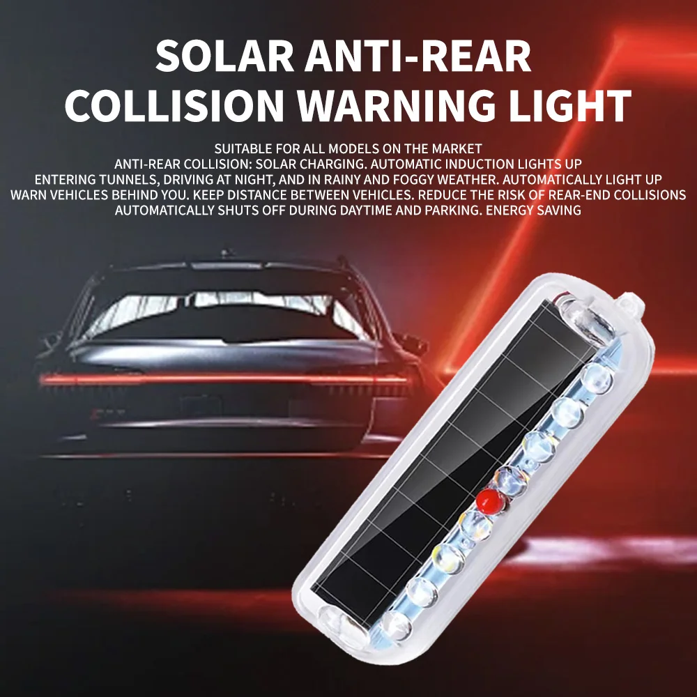 2PCS Solar Powered Anti Rear-end Security Light Car Warning Flashing LED Lights Auto Warning Signal Lamp Decoration