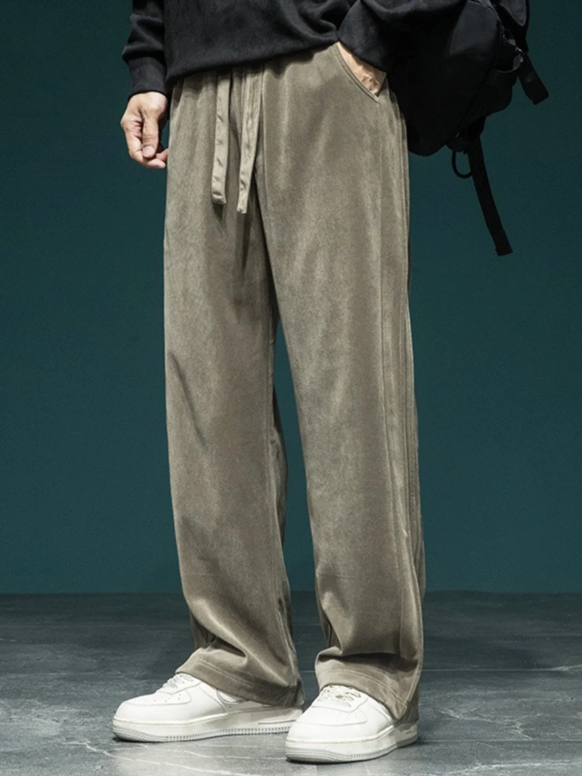 

Высококачественные спортивные повседневные брюки на подкладке для мужчин, свободные прямые брюки с широкими штанинами, осенние длинные брюки, модные молодежные брюки